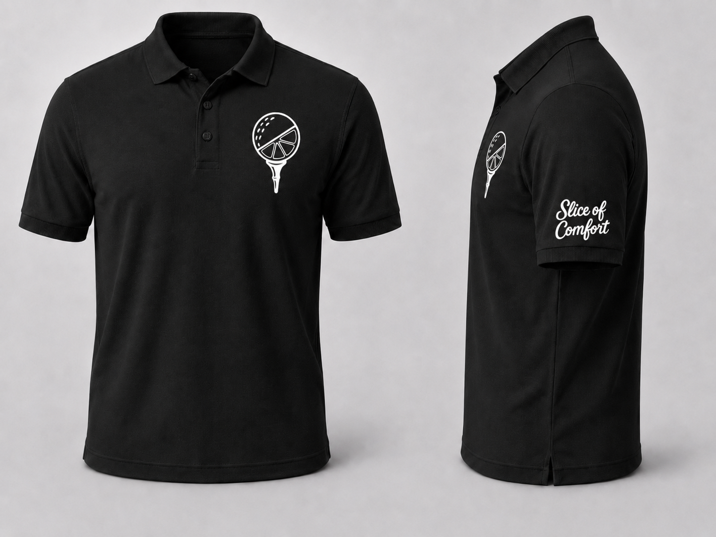 Black Slice of Comfort Shirt with White Lettering
